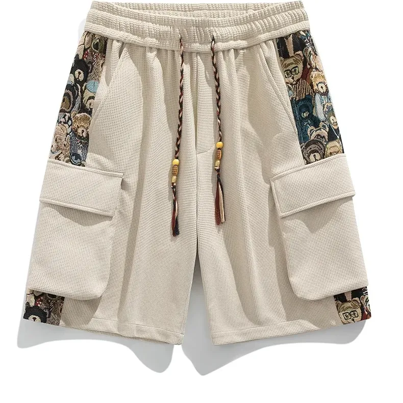 Men's Trendy Embroidered Cargo Shorts Summer Loose Fit 5-Inch Shorts