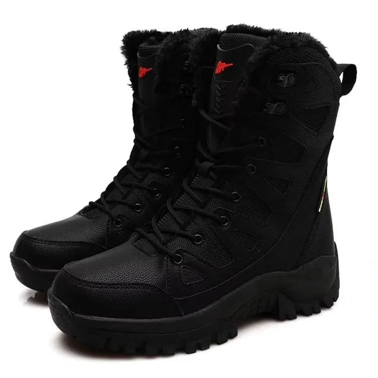 Hot Sale New Men's Lace up Fleece High Ankle Boots Indoor Outdoor Warm Waterproof Winter Snow Boots  Couple
