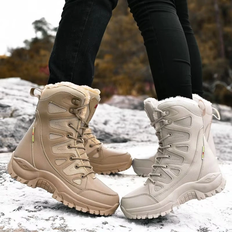 Hot Sale New Men's Lace up Fleece High Ankle Boots Indoor Outdoor Warm Waterproof Winter Snow Boots  Couple
