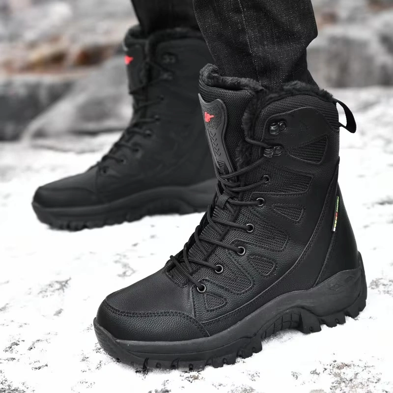 Hot Sale New Men's Lace up Fleece High Ankle Boots Indoor Outdoor Warm Waterproof Winter Snow Boots  Couple