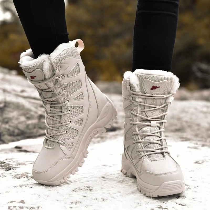Hot Sale New Men's Lace up Fleece High Ankle Boots Indoor Outdoor Warm Waterproof Winter Snow Boots  Couple