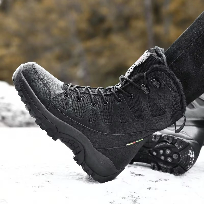 Hot Sale New Men's Lace up Fleece High Ankle Boots Indoor Outdoor Warm Waterproof Winter Snow Boots  Couple