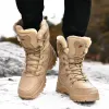 Hot Sale New Men's Lace up Fleece High Ankle Boots Indoor Outdoor Warm Waterproof Winter Snow Boots  Couple
