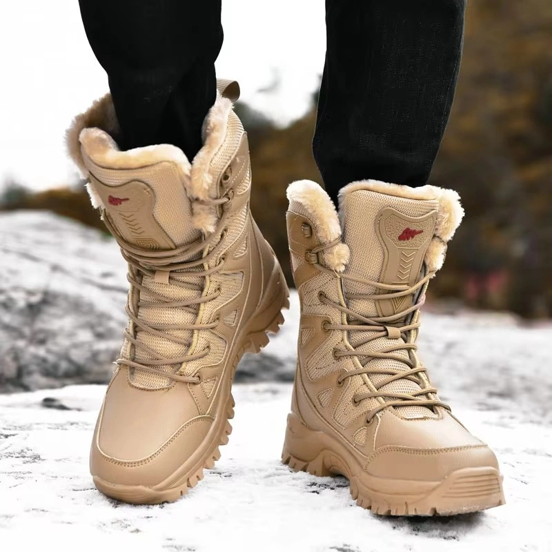 Hot Sale New Men's Lace up Fleece High Ankle Boots Indoor Outdoor Warm Waterproof Winter Snow Boots  Couple