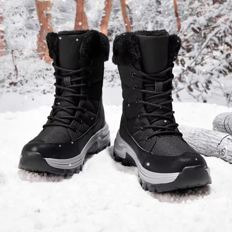 High Quality Waterproof Leather Upper Flat Snow Boots Coarse Texture Non-slip MD Bottom Boots for Women Black White Fashion