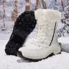 High Quality Waterproof Leather Upper Flat Snow Boots Coarse Texture Non-slip MD Bottom Boots for Women Black White Fashion