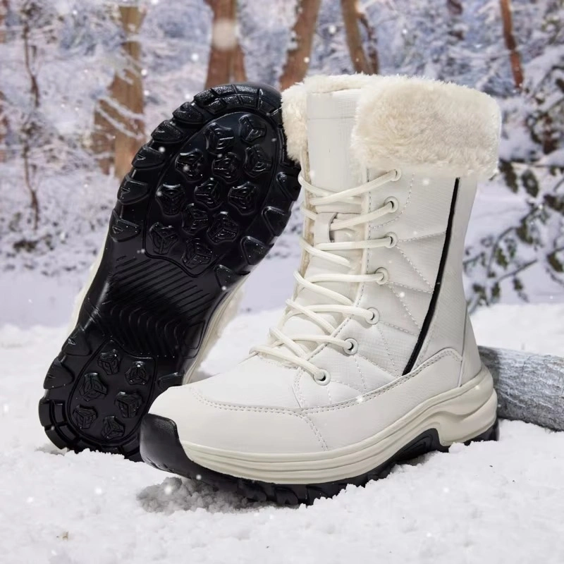 High Quality Waterproof Leather Upper Flat Snow Boots Coarse Texture Non-slip MD Bottom Boots for Women Black White Fashion