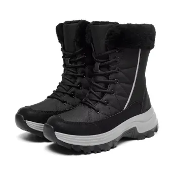 High Quality Waterproof Leather Upper Flat Snow Boots Coarse Texture Non-slip MD Bottom Boots for Women Black White Fashion