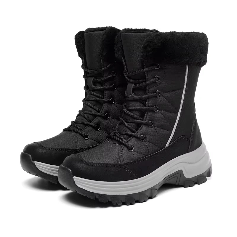 High Quality Waterproof Leather Upper Flat Snow Boots Coarse Texture Non-slip MD Bottom Boots for Women Black White Fashion