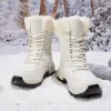 High Quality Waterproof Leather Upper Flat Snow Boots Coarse Texture Non-slip MD Bottom Boots for Women Black White Fashion