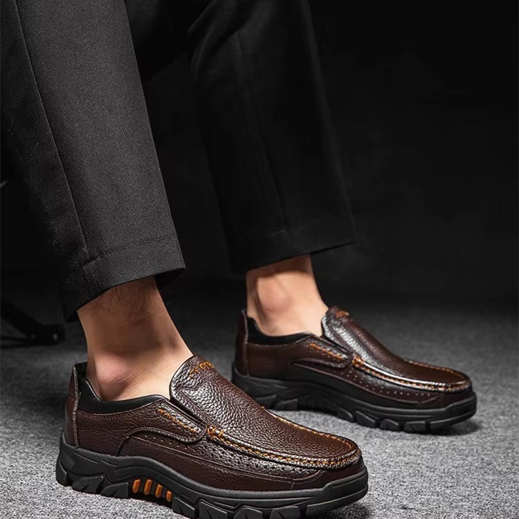 Genuine Leather Men's Casual Loafers Hiking Shoes Slip-On Outdoor Leather Shoes