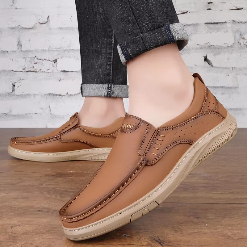Men's Outdoor Casual Leather Shoes Walking Loafers Convenient Men's Sports Casual Shoes