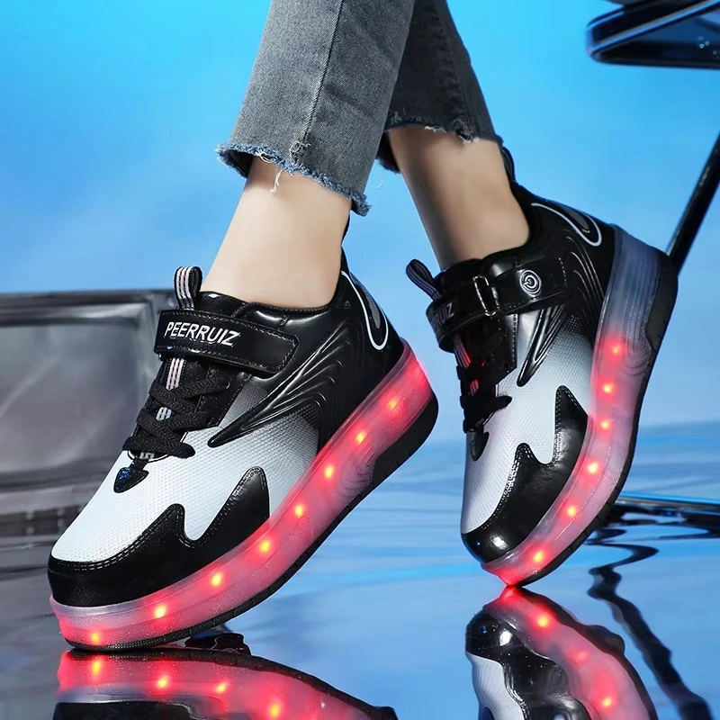 LED Glowing Sneakers Kids Roller Skate Shoes with USB Charging