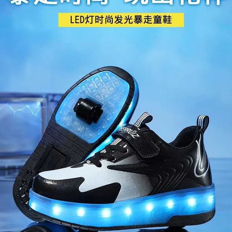 LED Glowing Sneakers Kids Roller Skate Shoes with USB Charging