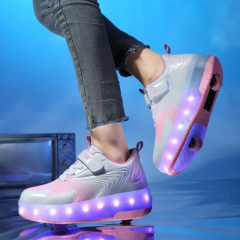 LED Glowing Sneakers Kids Roller Skate Shoes with USB Charging
