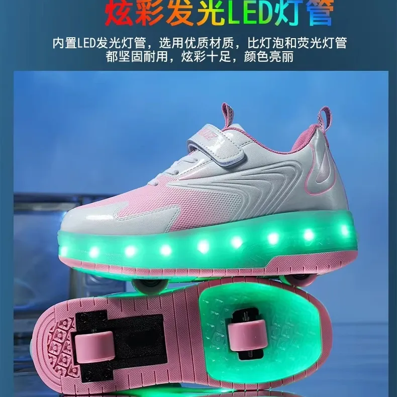 LED Glowing Sneakers Kids Roller Skate Shoes with USB Charging