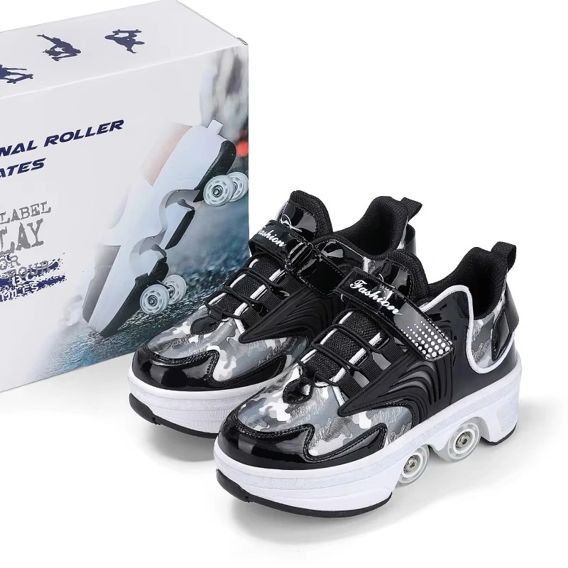 Adjustable 4 Wheel Kids Roller Skate Shoes Retractable Kick Wheels