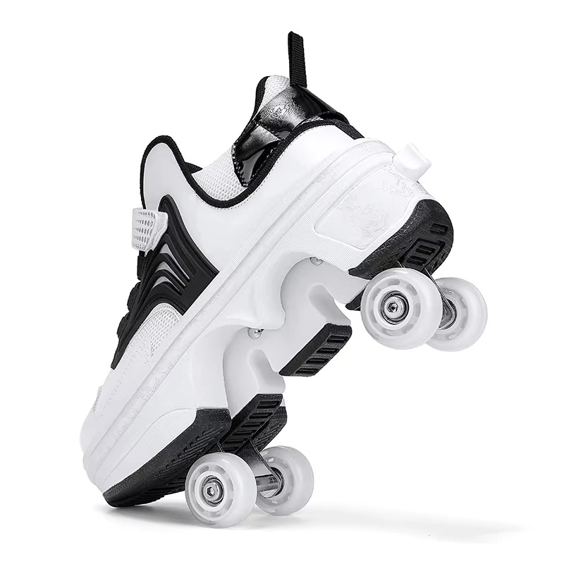 Adjustable 4 Wheel Kids Roller Skate Shoes Retractable Kick Wheels