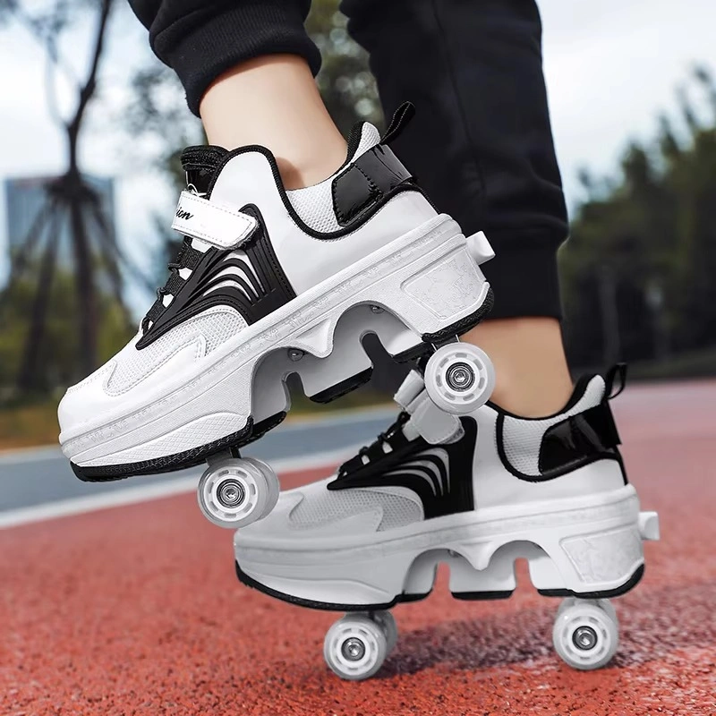 Adjustable 4 Wheel Kids Roller Skate Shoes Retractable Kick Wheels