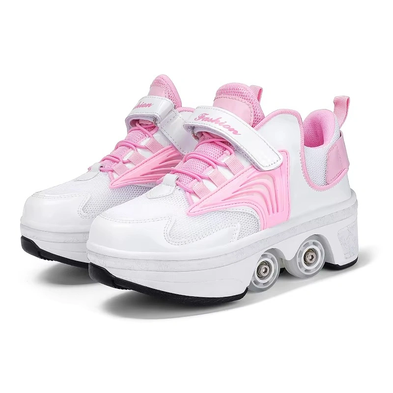 Adjustable 4 Wheel Kids Roller Skate Shoes Retractable Kick Wheels