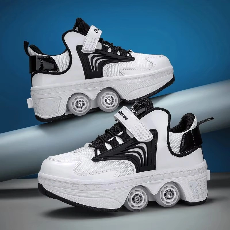 Adjustable 4 Wheel Kids Roller Skate Shoes Retractable Kick Wheels