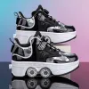 Adjustable 4 Wheel Kids Roller Skate Shoes Retractable Kick Wheels