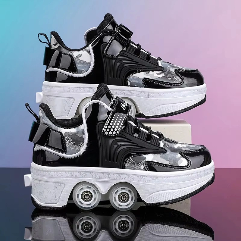Adjustable 4 Wheel Kids Roller Skate Shoes Retractable Kick Wheels