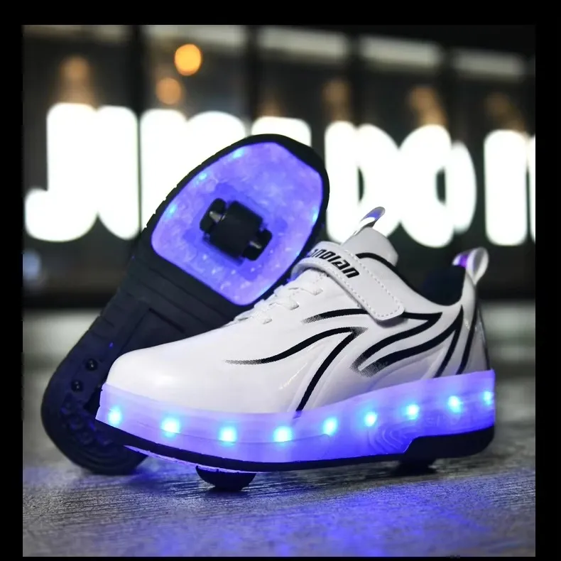 LED Roller Sneakers with Retractable Wheels USB Charge Kids Shoes