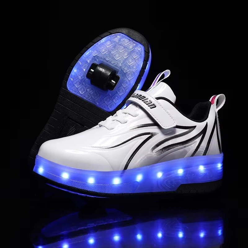 LED Roller Sneakers with Retractable Wheels USB Charge Kids Shoes