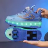 Kids Pink LED Roller Skates 4 Wheels Lightweight PU Insole Sport Shoes