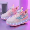 Kids Pink LED Roller Skates 4 Wheels Lightweight PU Insole Sport Shoes