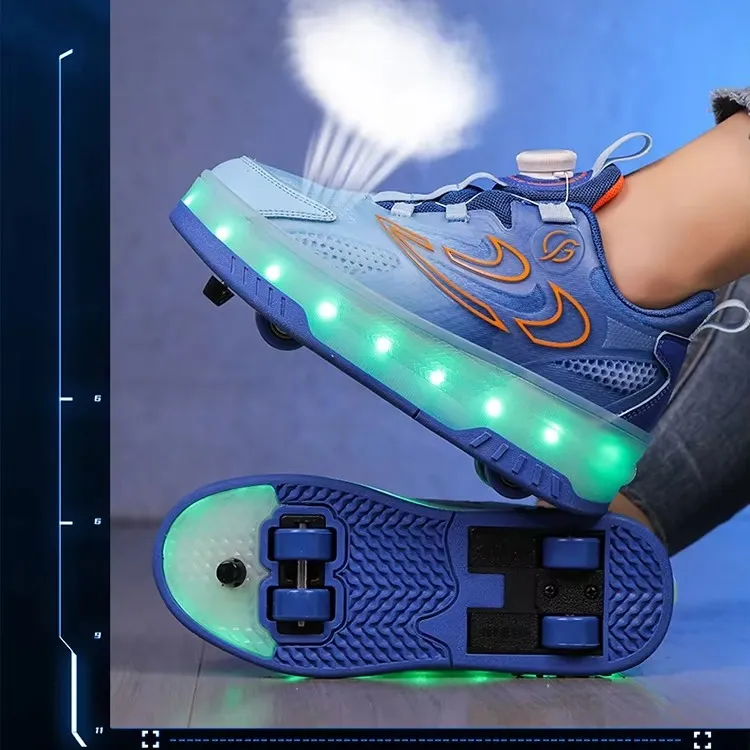 Kids Pink LED Roller Skates 4 Wheels Lightweight PU Insole Sport Shoes