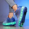 Kids Pink LED Roller Skates 4 Wheels Lightweight PU Insole Sport Shoes