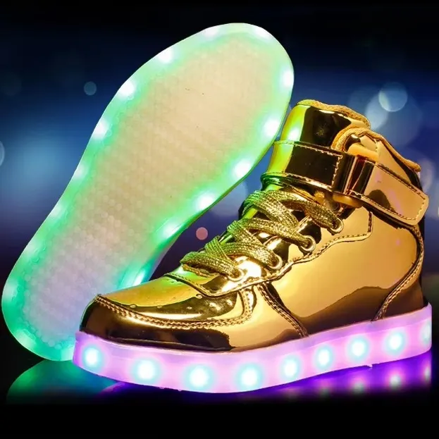 Unisex Gold Glitter Luminous LED USB Skateboard Shoes Party Sneakers