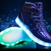 Unisex Gold Glitter Luminous LED USB Skateboard Shoes Party Sneakers