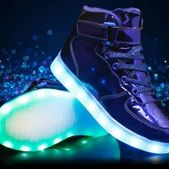 Unisex Gold Glitter Luminous LED USB Skateboard Shoes Party Sneakers
