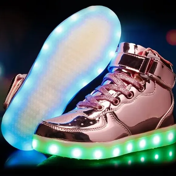 Unisex Gold Glitter Luminous LED USB Skateboard Shoes Party Sneakers