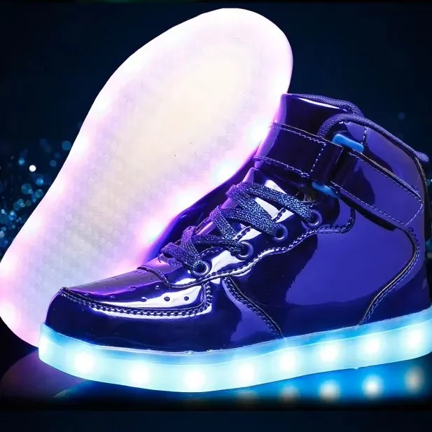 Unisex Gold Glitter Luminous LED USB Skateboard Shoes Party Sneakers