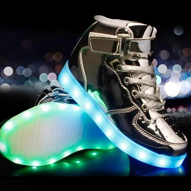 Unisex Gold Glitter Luminous LED USB Skateboard Shoes Party Sneakers