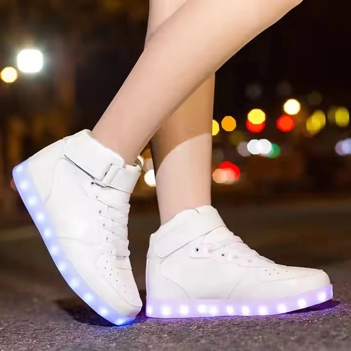 Unisex Gold Glitter Luminous LED USB Skateboard Shoes Party Sneakers