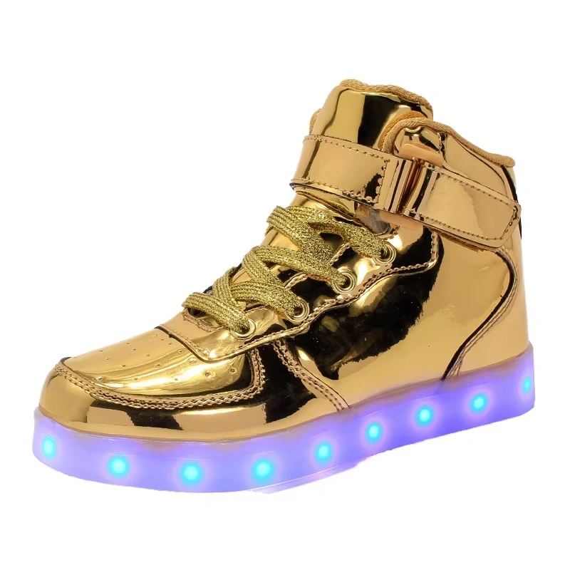 Unisex Gold Glitter Luminous LED USB Skateboard Shoes Party Sneakers