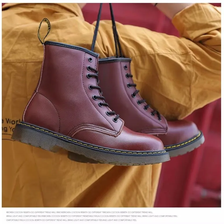 Men Women Martens Boots British Retro Leather High-Top Workwear