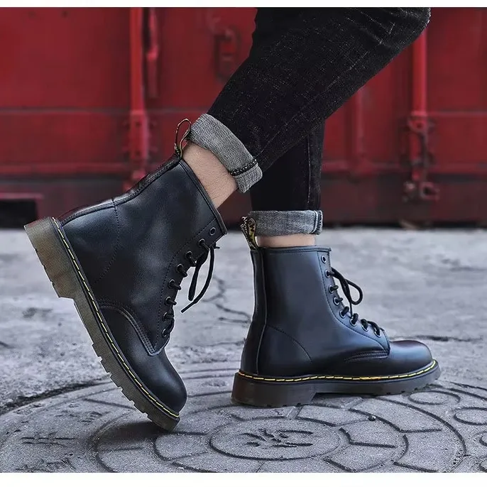 Men Women Martens Boots British Retro Leather High-Top Workwear