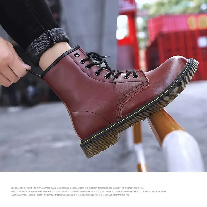 Men Women Martens Boots British Retro Leather High-Top Workwear