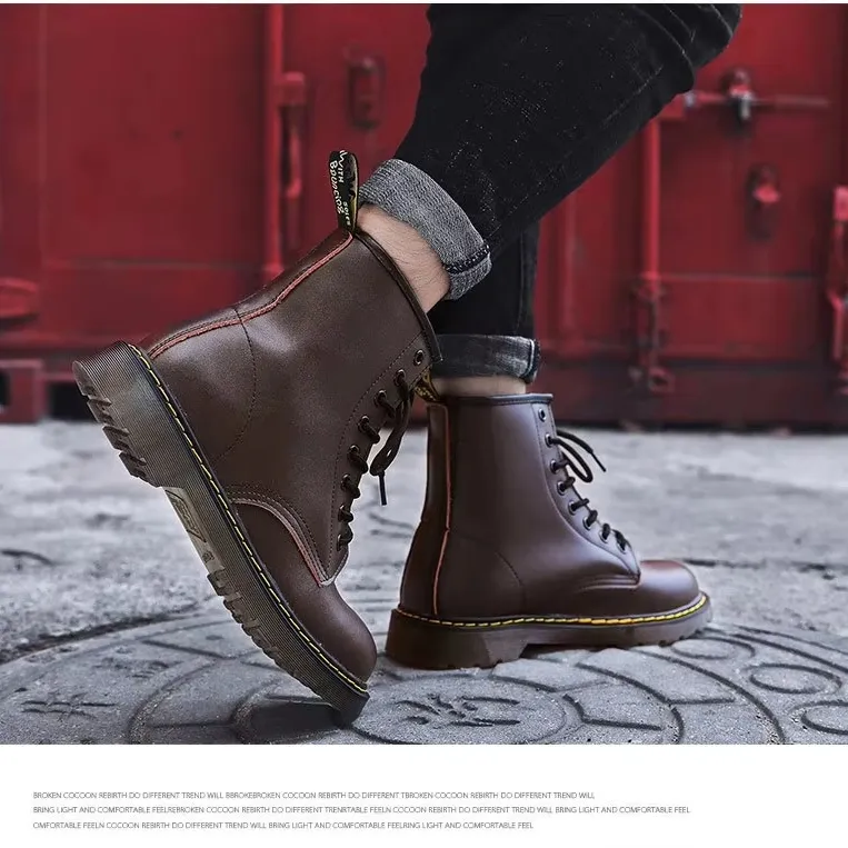 Men Women Martens Boots British Retro Leather High-Top Workwear