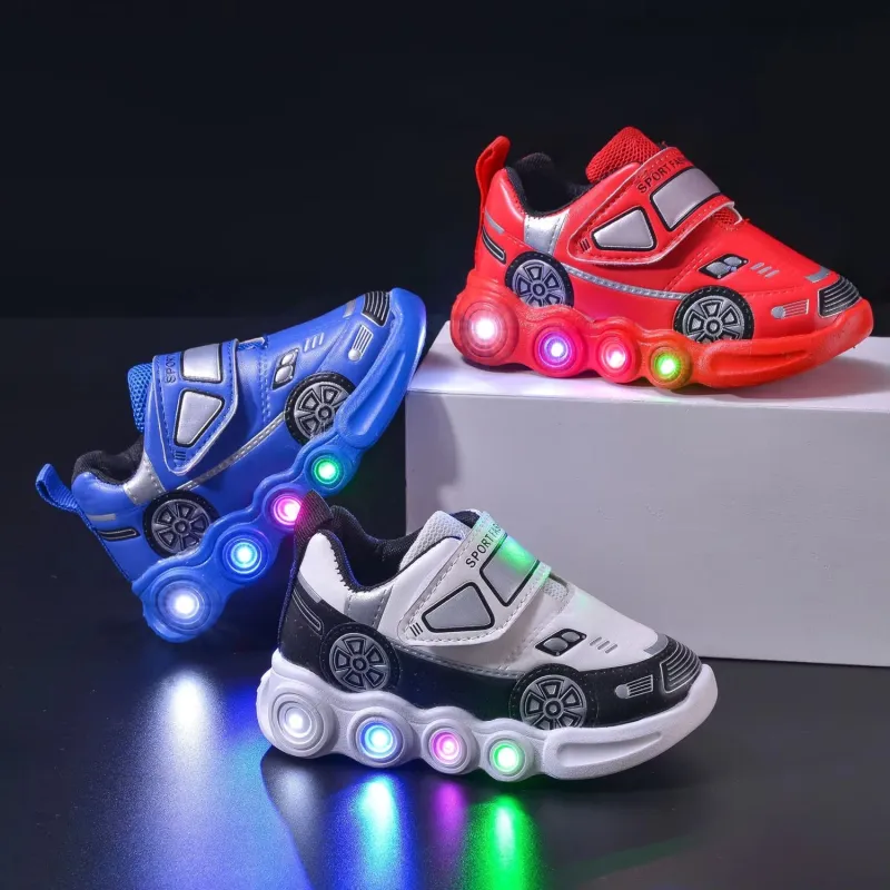 PU Leather Led Lights Children Shoes Kids Sneakers Fashion Casual