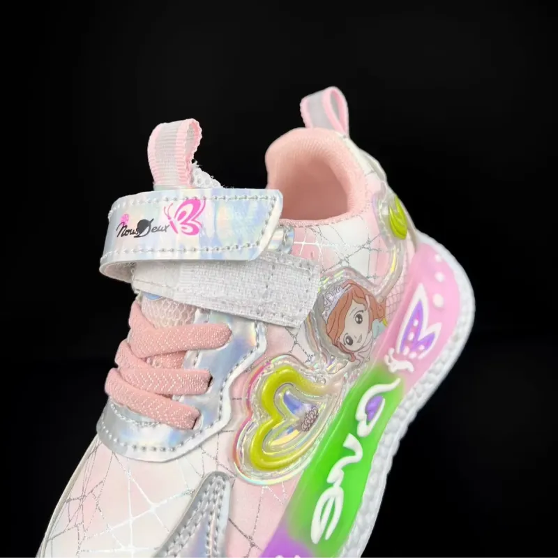 Girls Cartoon Princess Chunky Casual Shoes LED Light Sports