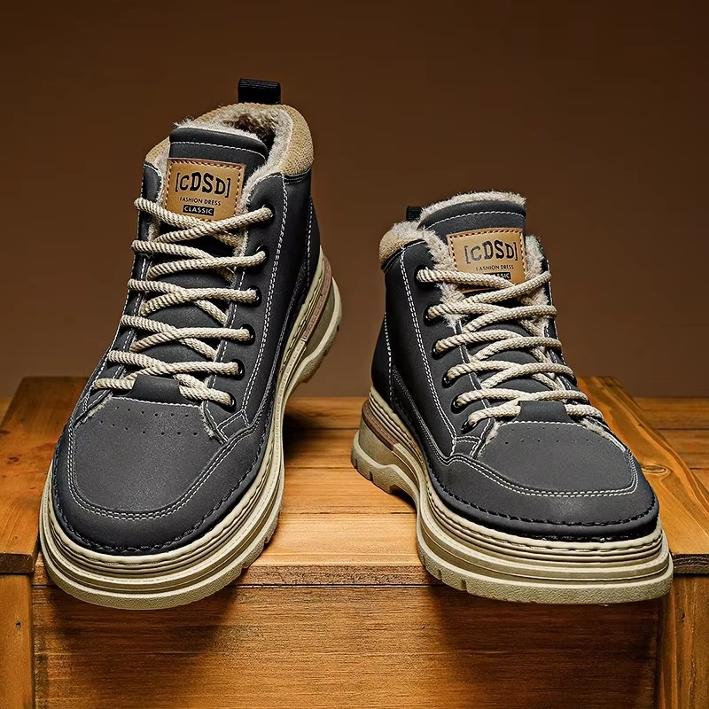 Men's Thickened Warm Snow Boots Slip-On Non-Slip Ankle Martens Style