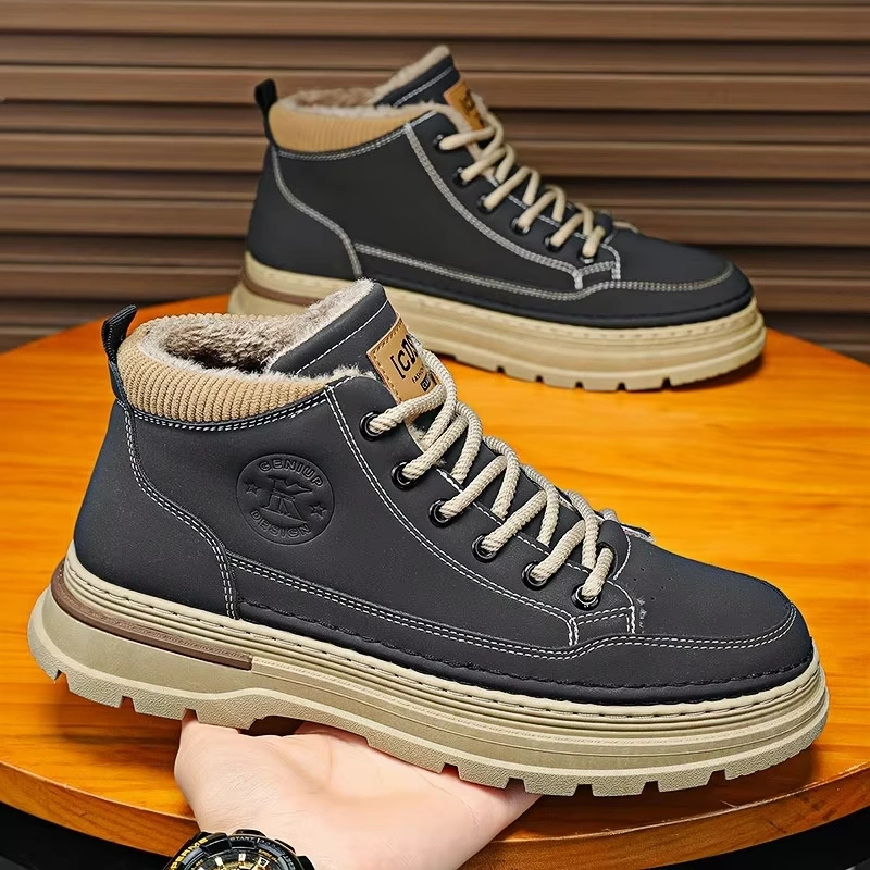 Men's Thickened Warm Snow Boots Slip-On Non-Slip Ankle Martens Style