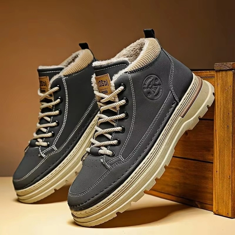 Men's Thickened Warm Snow Boots Slip-On Non-Slip Ankle Martens Style